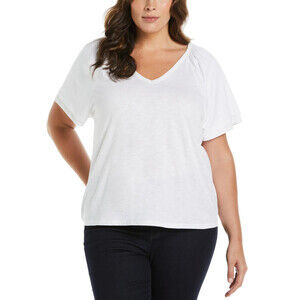Ella Rafaella Womens plus Size 3X Flutter Sleeve Tee white Organic Cotton